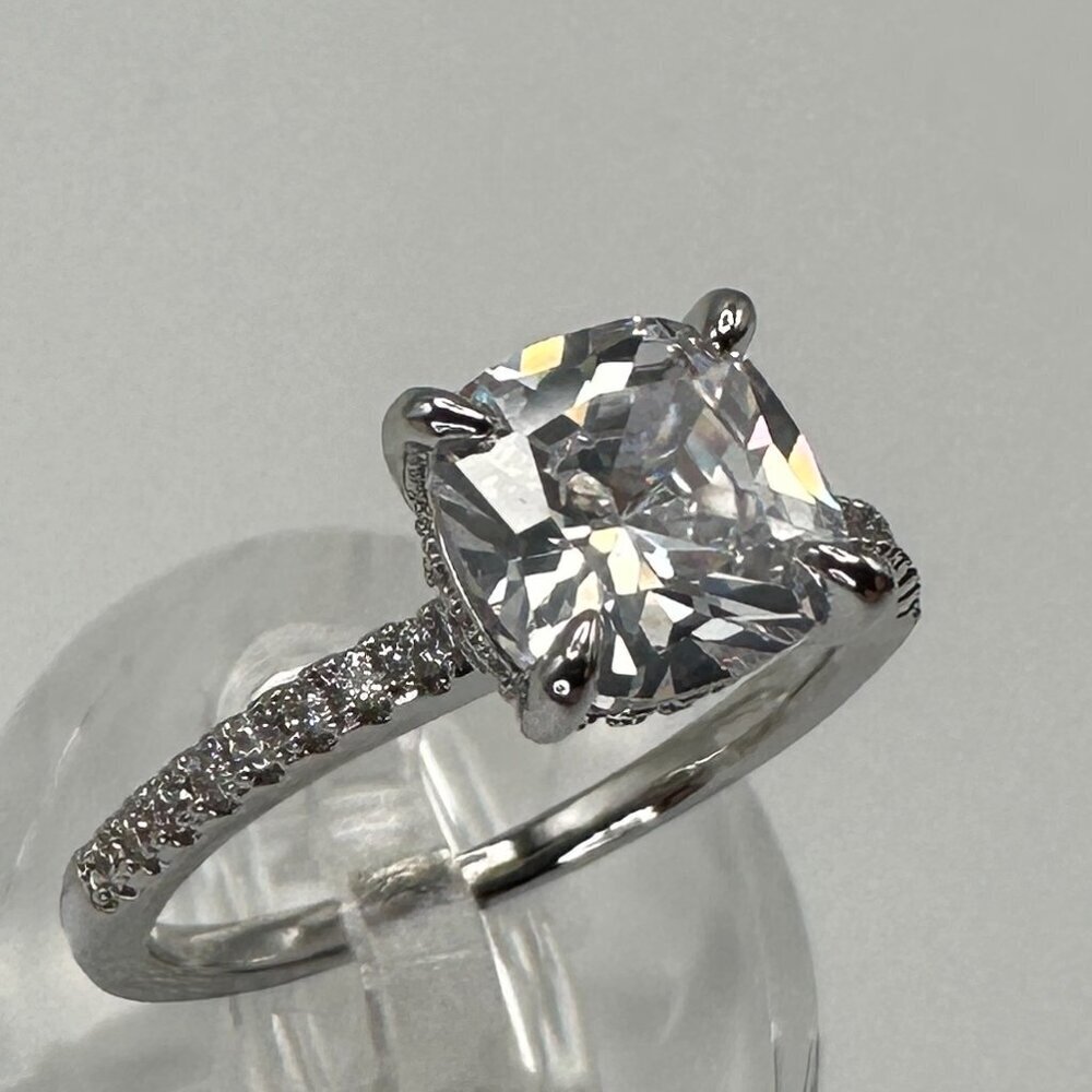 Cubic Zirconia Ring Sterling Silver plated Engagement Ring - Picture 10 of 12
